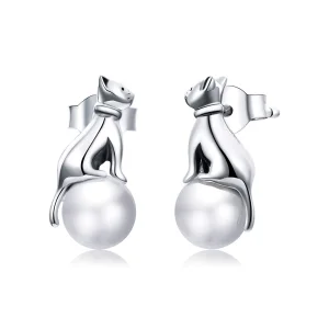 (image for) Pandora Style Cat Play Beads Stud Earrings - SCE1004