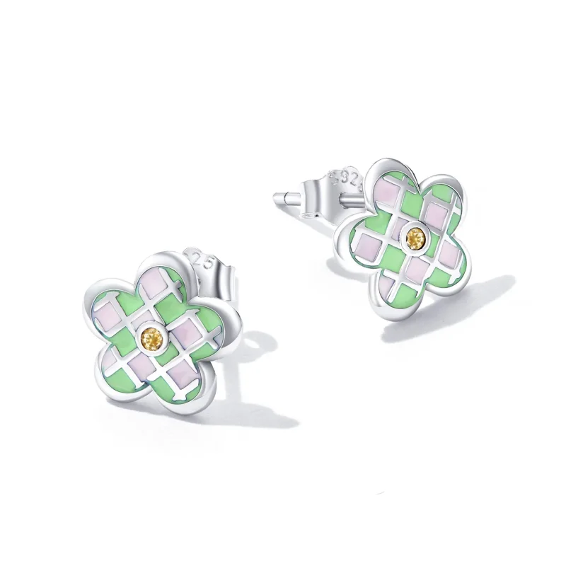 (image for) Pandora Style Checkerboard Florets Stud Earrings - SCE1387 - View 3