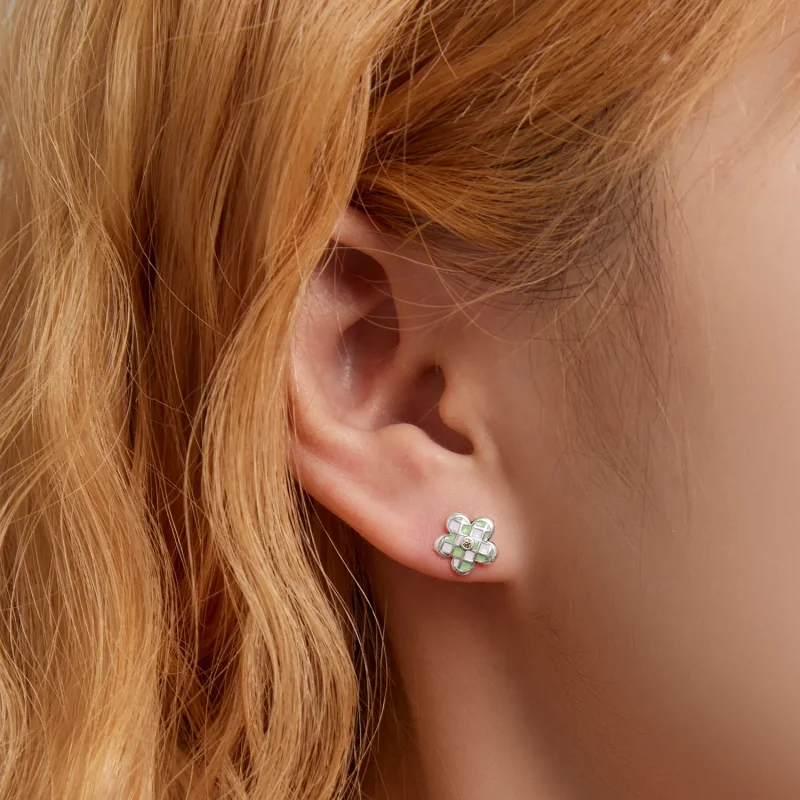 (image for) Pandora Style Checkerboard Florets Stud Earrings - SCE1387 - View 5