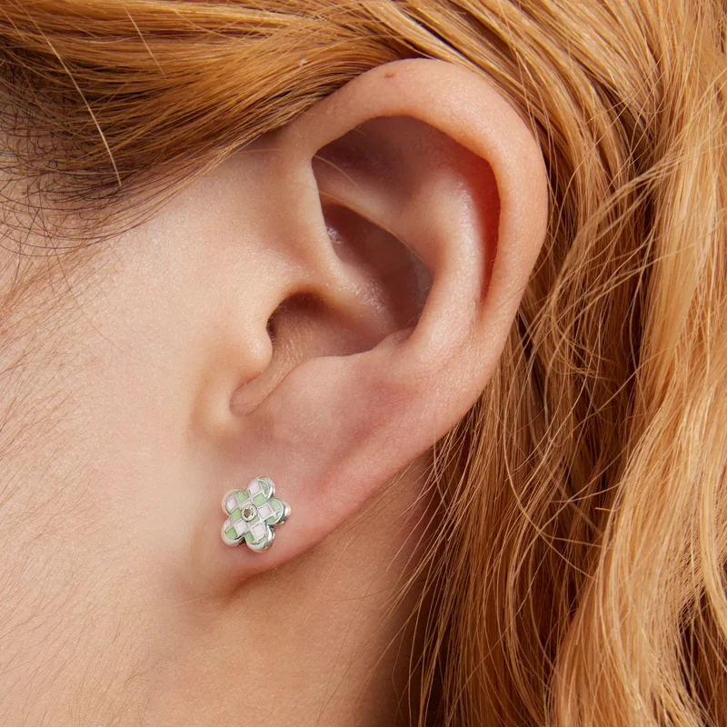 (image for) Pandora Style Checkerboard Florets Stud Earrings - SCE1387 - View 7