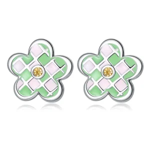 (image for) Pandora Style Checkerboard Florets Stud Earrings - SCE1387