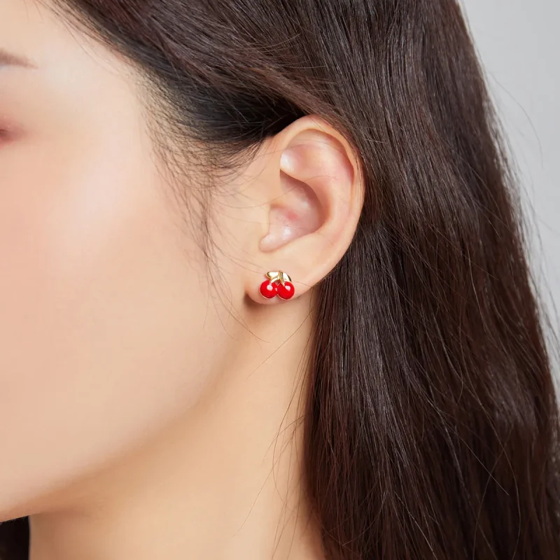 (image for) Pandora Style Cherry Stud Earrings - SCE1061 - View 3