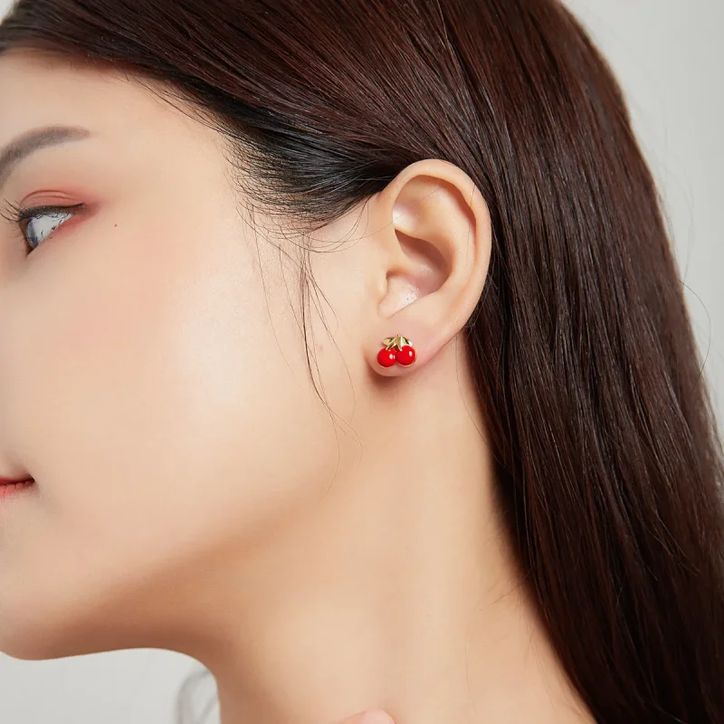 (image for) Pandora Style Cherry Stud Earrings - SCE1061 - View 4