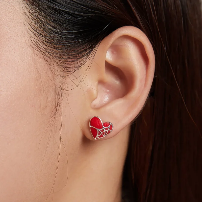 (image for) Pandora Style Cobweb Heart Stud Earrings - SCE1198 - View 5