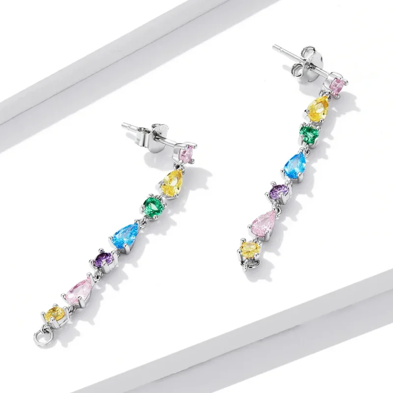 (image for) Pandora Style Color Zirconium Tassel Stud Earrings - BSE558 - View 2