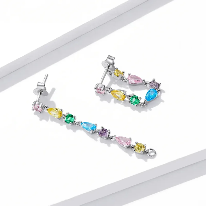 (image for) Pandora Style Color Zirconium Tassel Stud Earrings - BSE558 - View 3