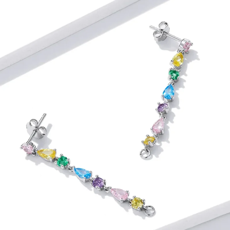 (image for) Pandora Style Color Zirconium Tassel Stud Earrings - BSE558 - View 4