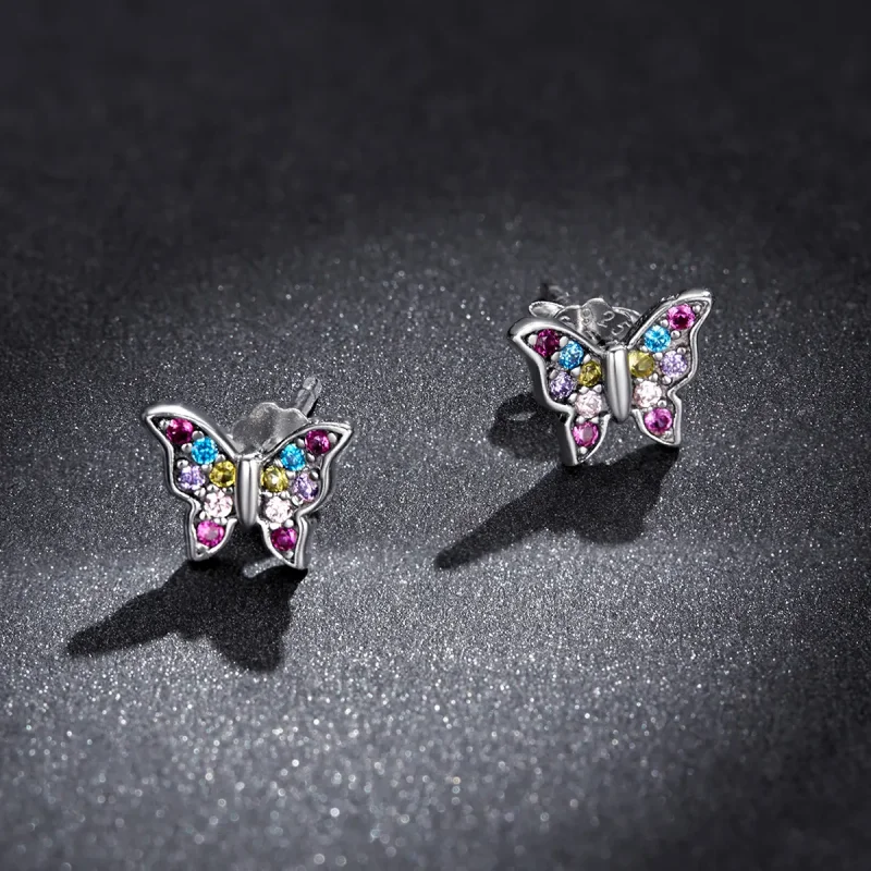 (image for) Pandora Style Colorful Butterfly Stud Earrings - BSE514 - View 6