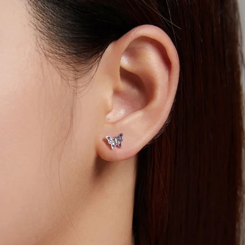 (image for) Pandora Style Colorful Butterfly Stud Earrings - BSE514 - View 7