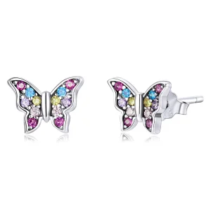 (image for) Pandora Style Colorful Butterfly Stud Earrings - BSE514