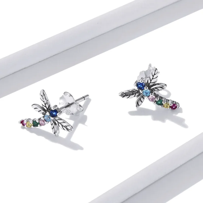 (image for) Pandora Style Colorful Dragonfly Stud Earrings - BSE515 - View 2