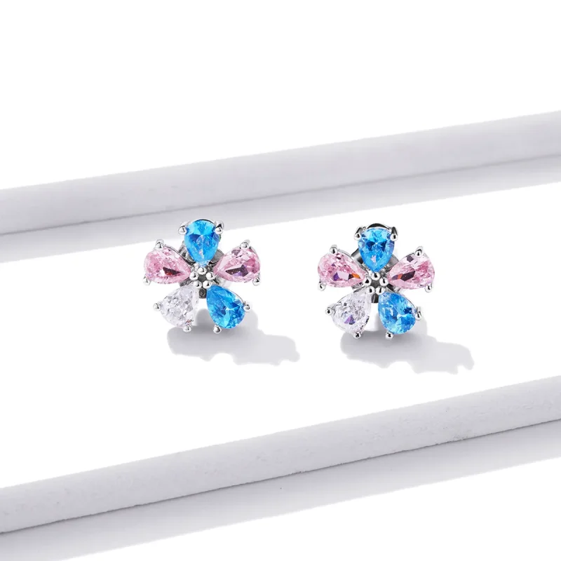 (image for) Pandora Style Colorful Flowers Stud Earrings - BSE412 - View 2