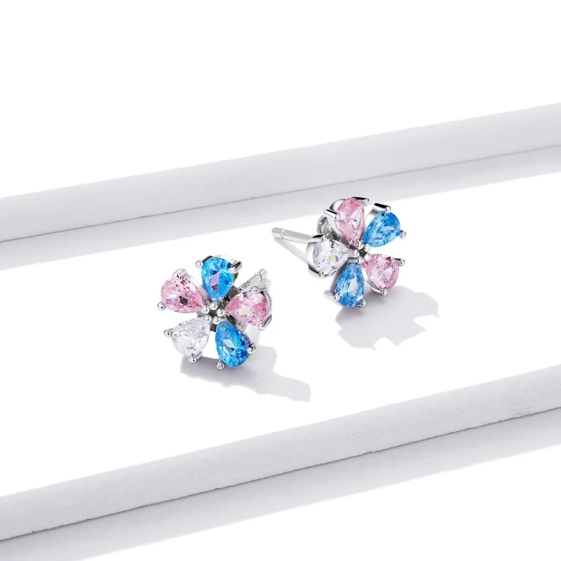 (image for) Pandora Style Colorful Flowers Stud Earrings - BSE412 - View 3