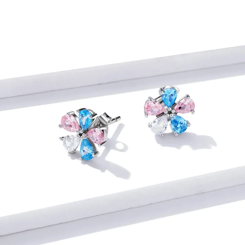 (image for) Pandora Style Colorful Flowers Stud Earrings - BSE412 - View 4