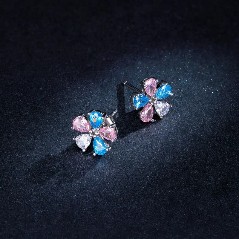 (image for) Pandora Style Colorful Flowers Stud Earrings - BSE412 - View 5