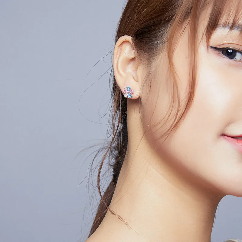 (image for) Pandora Style Colorful Flowers Stud Earrings - BSE412 - View 7