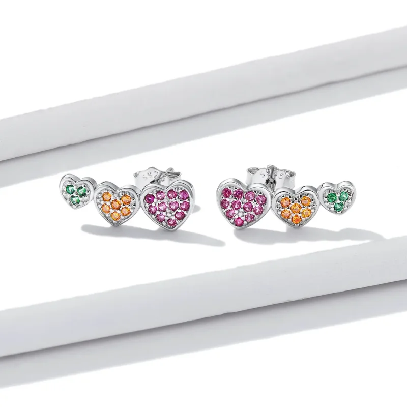 (image for) Pandora Style Colorful Hearts Stud Earrings - BSE588 - View 4