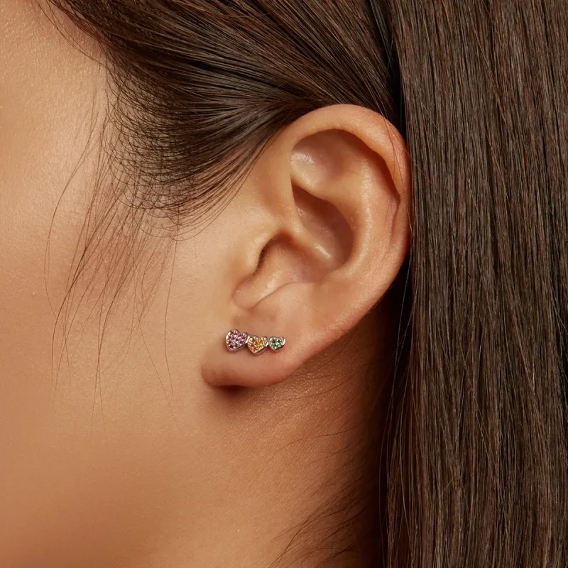 (image for) Pandora Style Colorful Hearts Stud Earrings - BSE588 - View 7