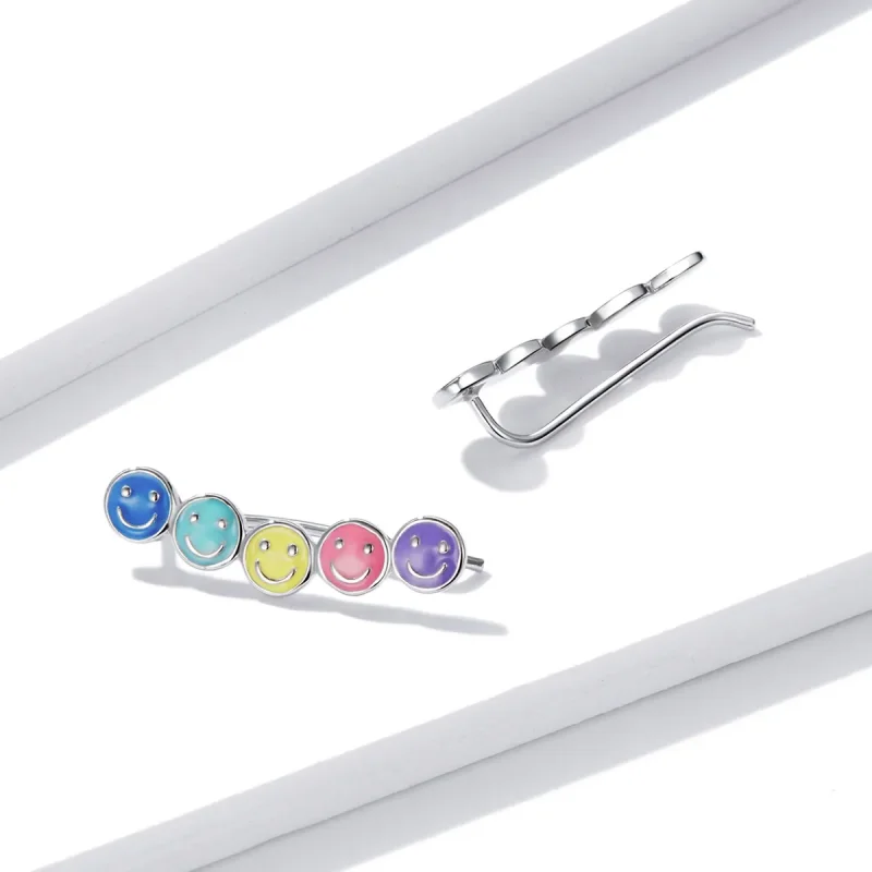 (image for) Pandora Style Colorful Smiley Face Stud Earrings - BSE553 - View 3