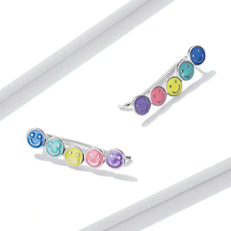 (image for) Pandora Style Colorful Smiley Face Stud Earrings - BSE553 - View 4