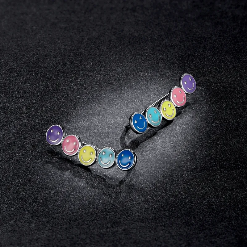 (image for) Pandora Style Colorful Smiley Face Stud Earrings - BSE553 - View 5
