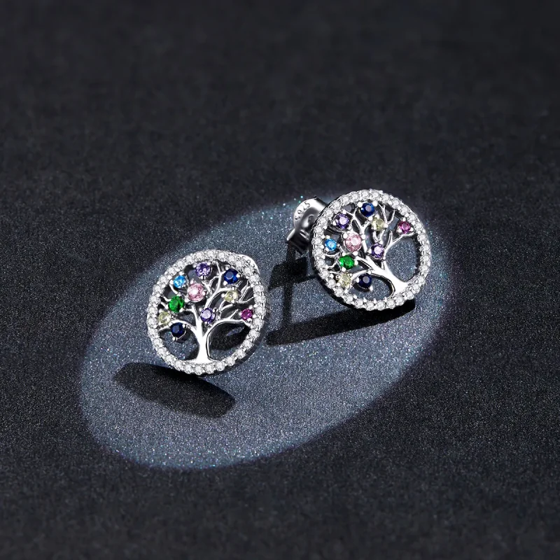 (image for) Pandora Style Colorful Tree of Life Stud Earrings - BSE497 - View 5