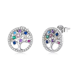 (image for) Pandora Style Colorful Tree of Life Stud Earrings - BSE497