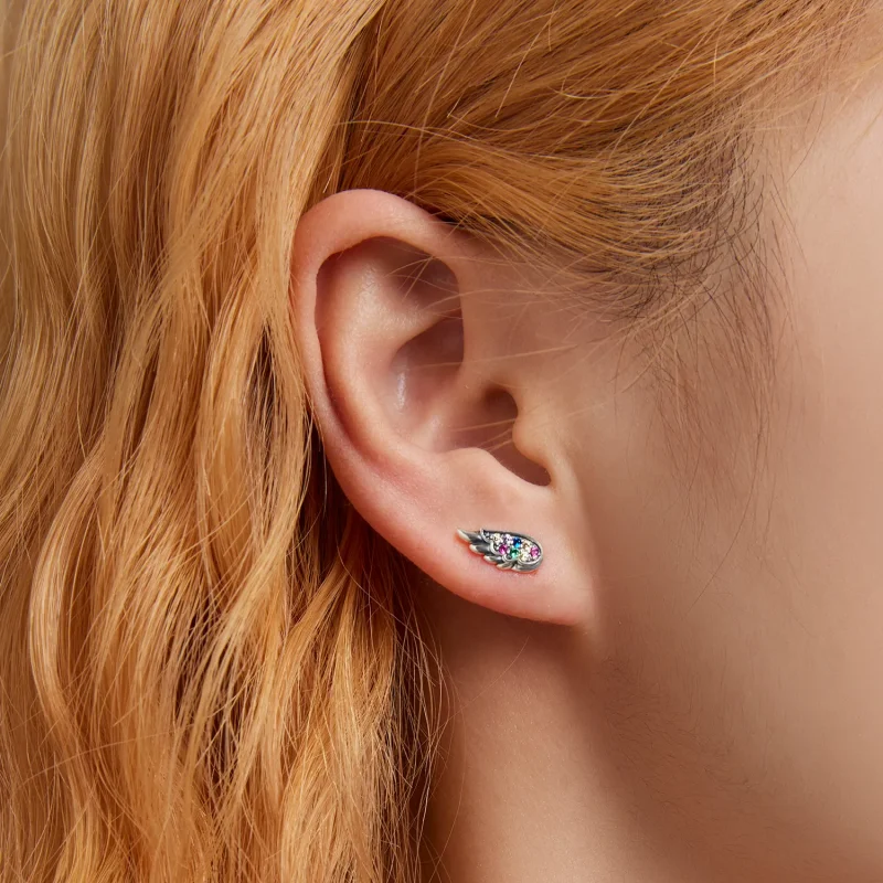 (image for) Pandora Style Colorful Zirconium Wings Stud Earrings - SCE1397 - View 5