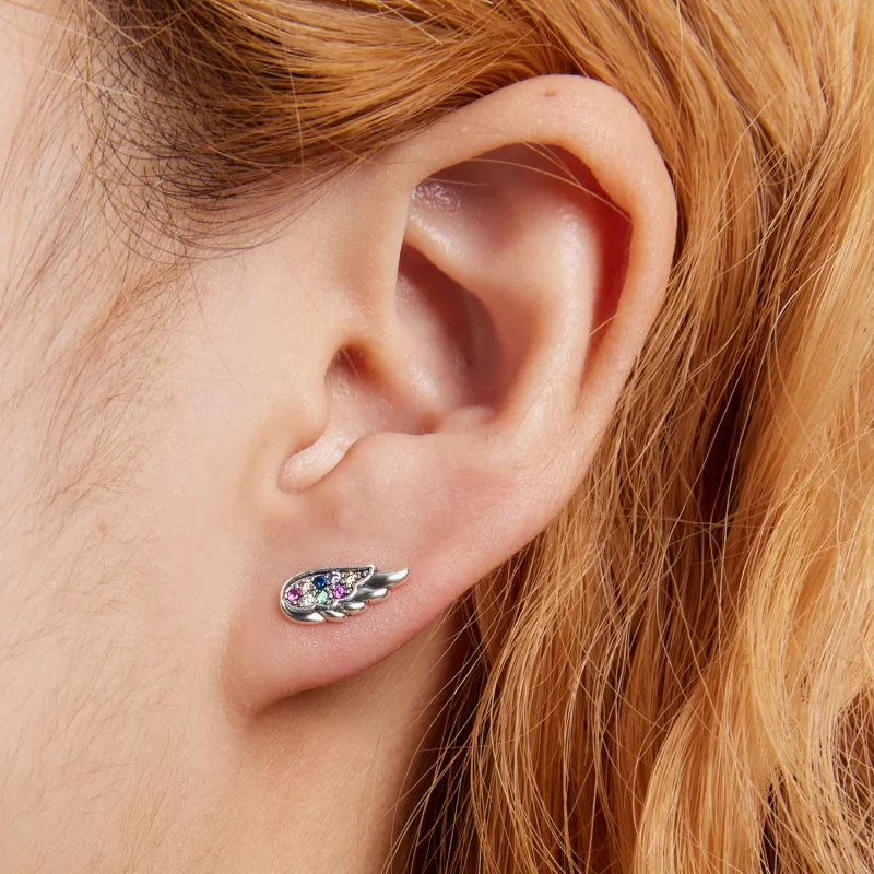 (image for) Pandora Style Colorful Zirconium Wings Stud Earrings - SCE1397 - View 7