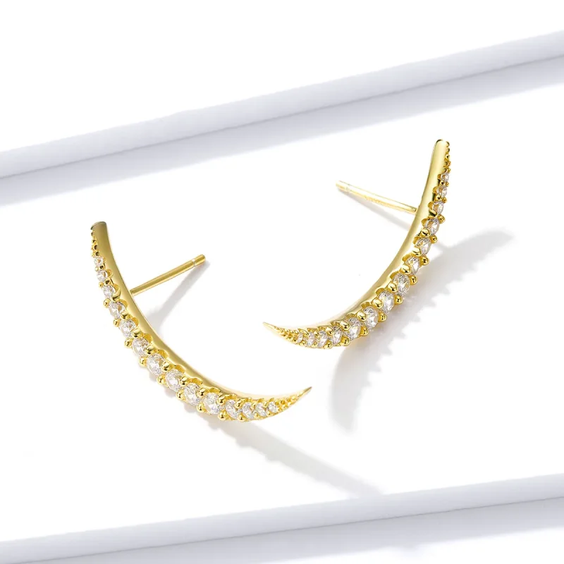 (image for) Pandora Style Crescent Moon Stud Earrings - BSE314 - View 2