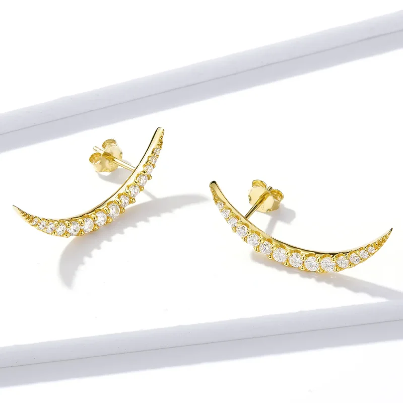 (image for) Pandora Style Crescent Moon Stud Earrings - BSE314 - View 3