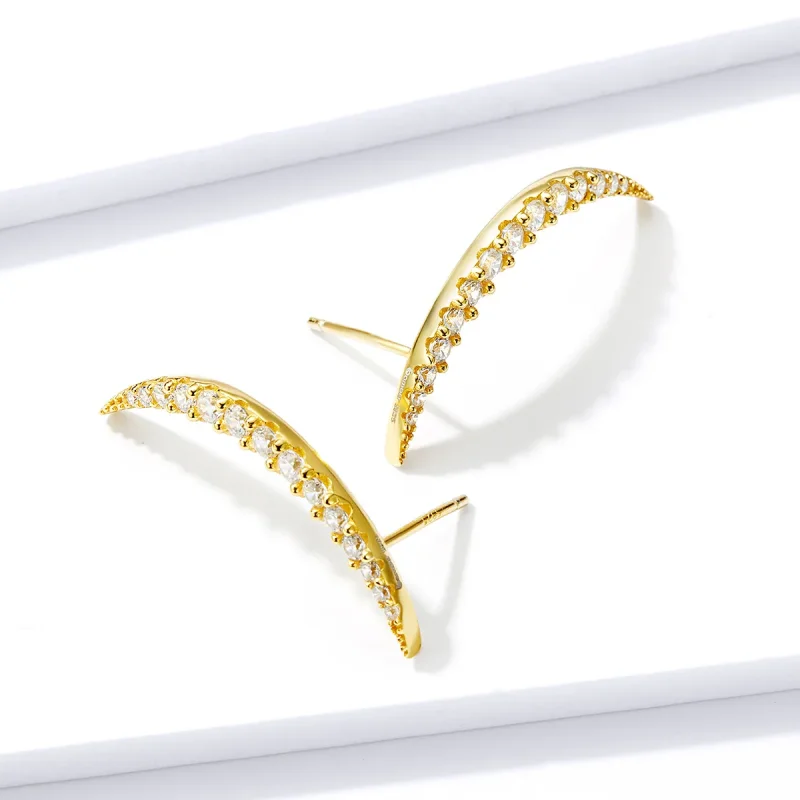 (image for) Pandora Style Crescent Moon Stud Earrings - BSE314 - View 4