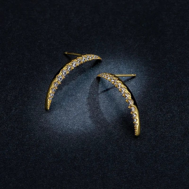 (image for) Pandora Style Crescent Moon Stud Earrings - BSE314 - View 5