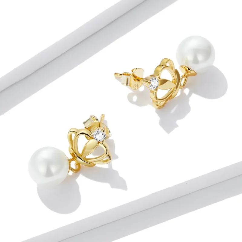 (image for) Pandora Style Crown Shell Beads Stud Earrings - BSE549 - View 4