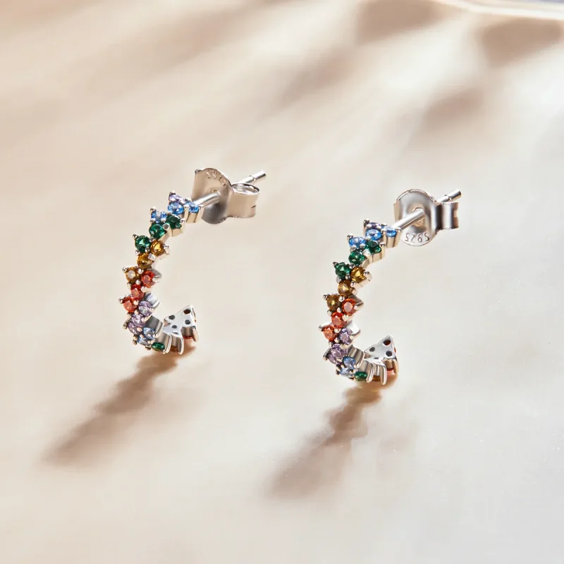 (image for) Pandora Style Curved Color Zirconium Stud Earrings - SCE1272 - View 2