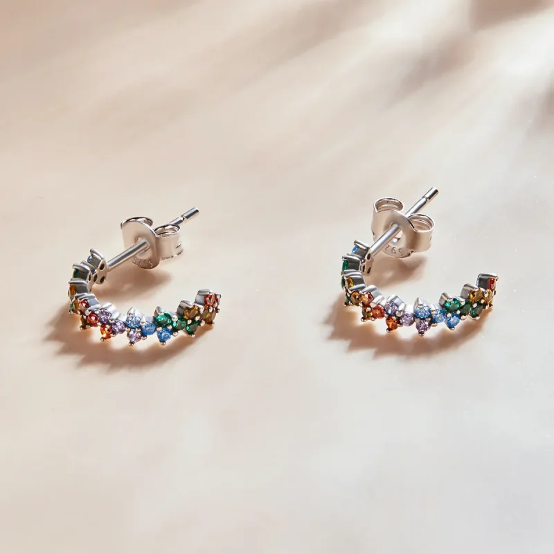 (image for) Pandora Style Curved Color Zirconium Stud Earrings - SCE1272 - View 3