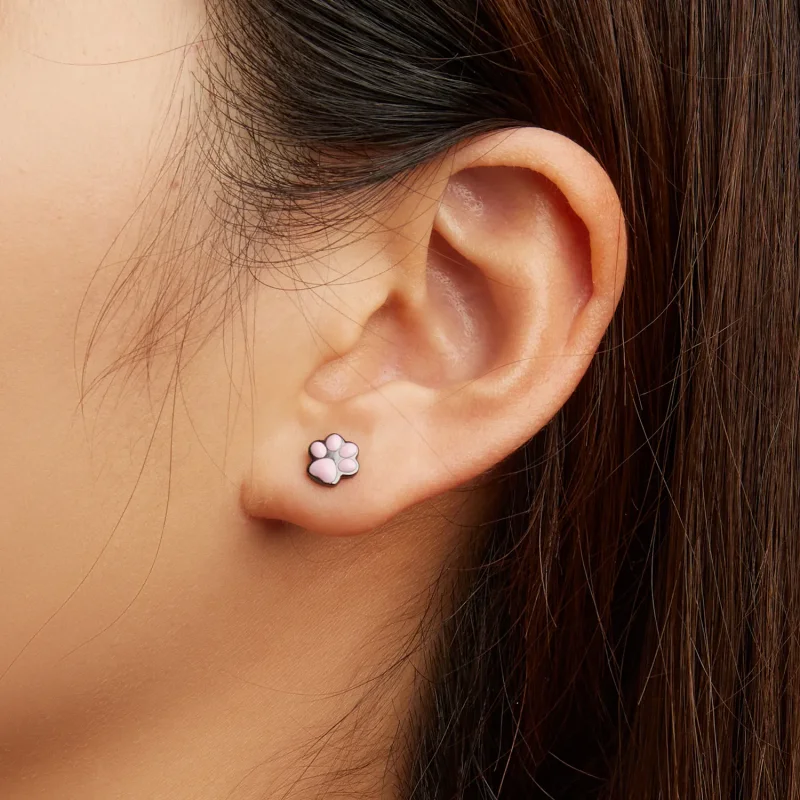 (image for) Pandora Style Cute Cat Paw Stud Earrings - SCE1516 - View 6