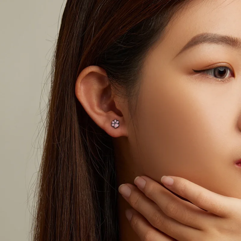 (image for) Pandora Style Cute Cat Paw Stud Earrings - SCE1516 - View 7