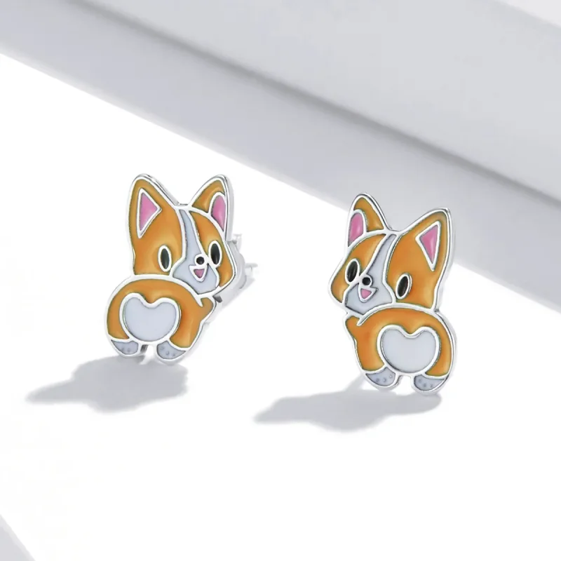 (image for) Pandora Style Cute Corgi Stud Earrings - SCE1281 - View 2