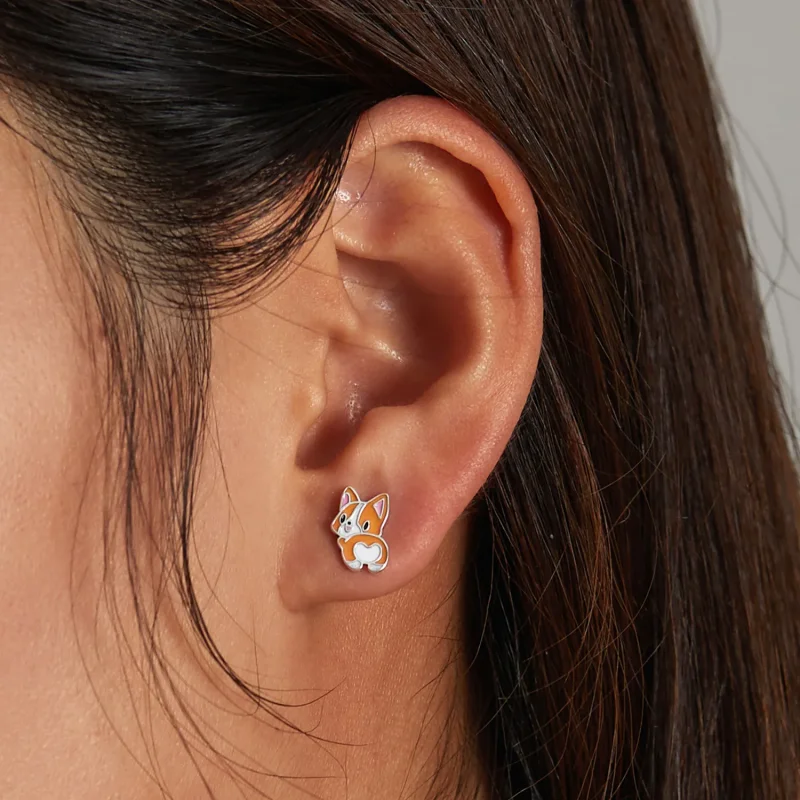 (image for) Pandora Style Cute Corgi Stud Earrings - SCE1281 - View 6