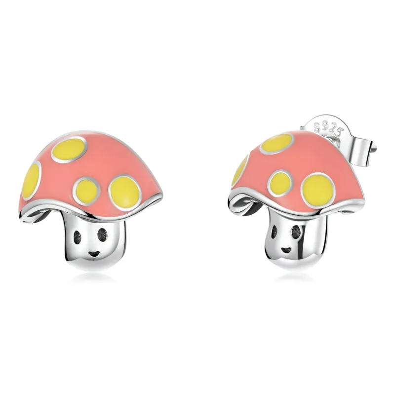 (image for) Pandora Style Cute Little Mushroom Stud Earrings - SCE1336