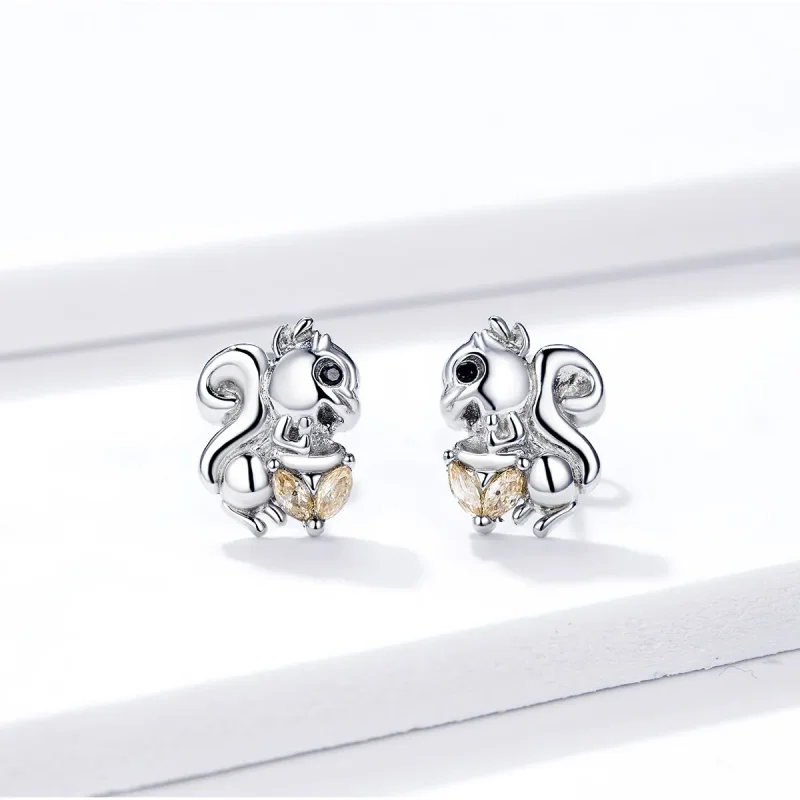 (image for) Pandora Style Cute Squirrel Stud Earrings - BSE417 - View 2