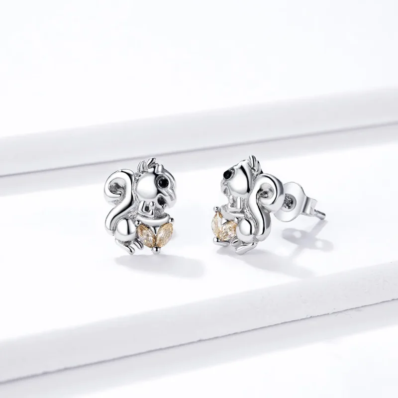 (image for) Pandora Style Cute Squirrel Stud Earrings - BSE417 - View 3