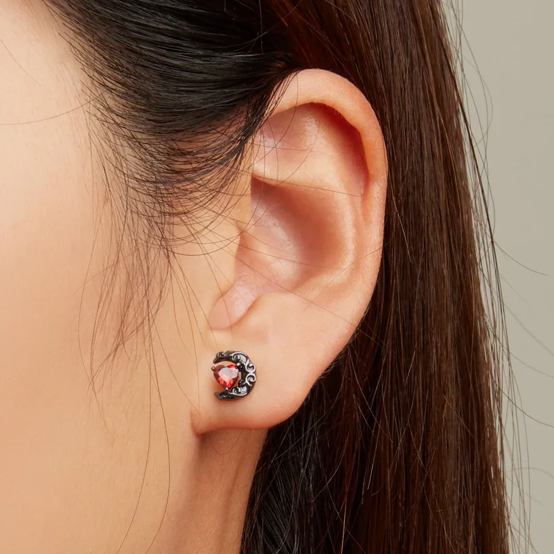 (image for) Pandora Style Dark Night Moonlight Stud Earrings - SCE1519 - View 5