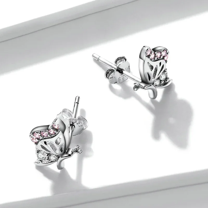 (image for) Pandora Style Delicate Butterfly Stud Earrings - BSE574 - View 2