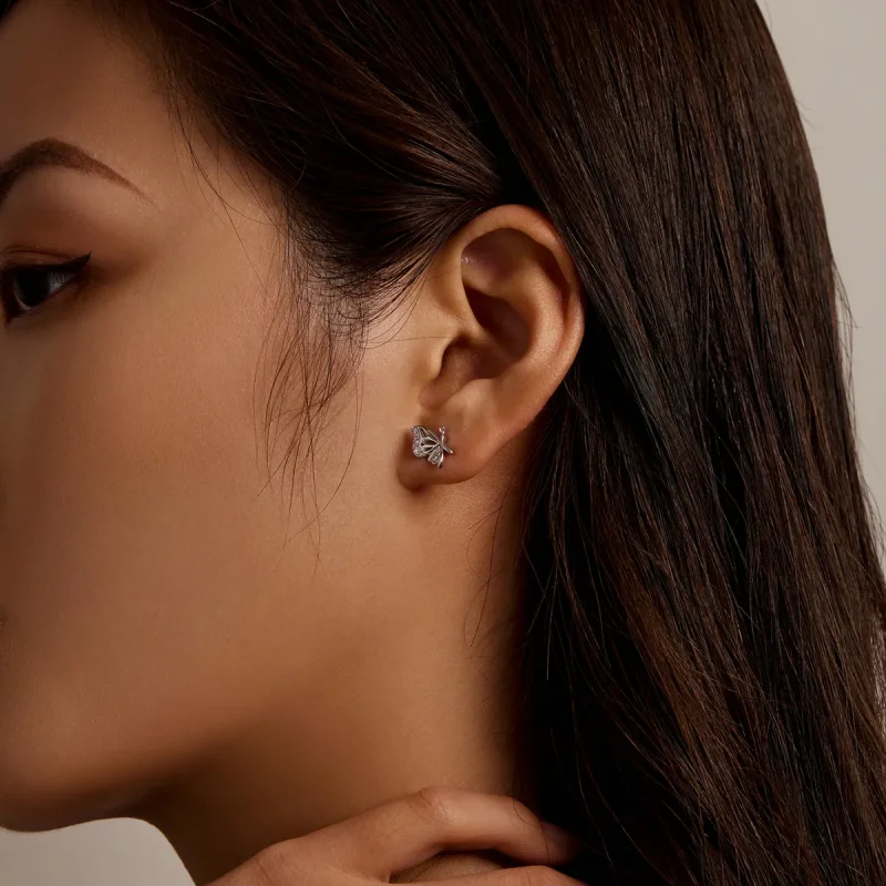 (image for) Pandora Style Delicate Butterfly Stud Earrings - BSE574 - View 7