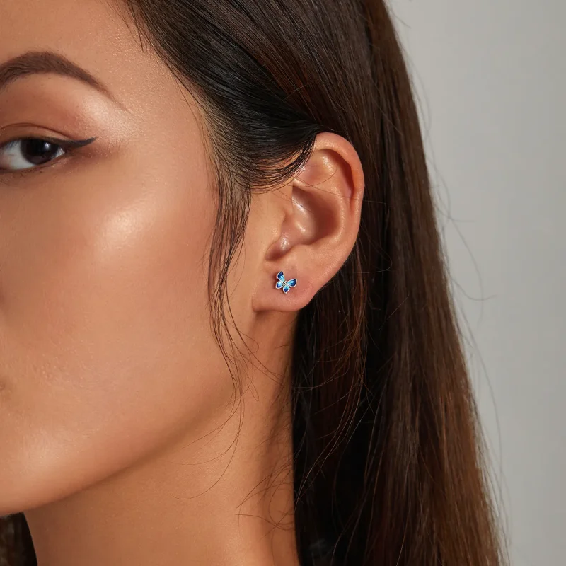 (image for) Pandora Style Delicate Butterfly Stud Earrings - SCE1285 - View 6