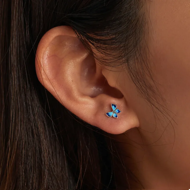 (image for) Pandora Style Delicate Butterfly Stud Earrings - SCE1285 - View 7