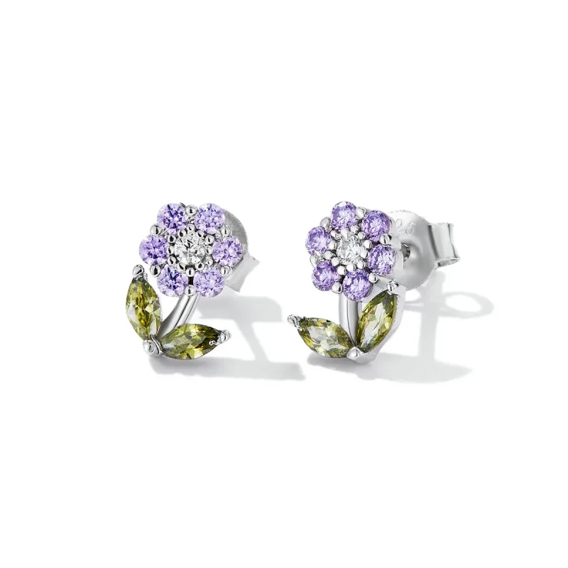 (image for) Pandora Style Delicate Flowers Stud Earrings - BSE592-VT - View 2