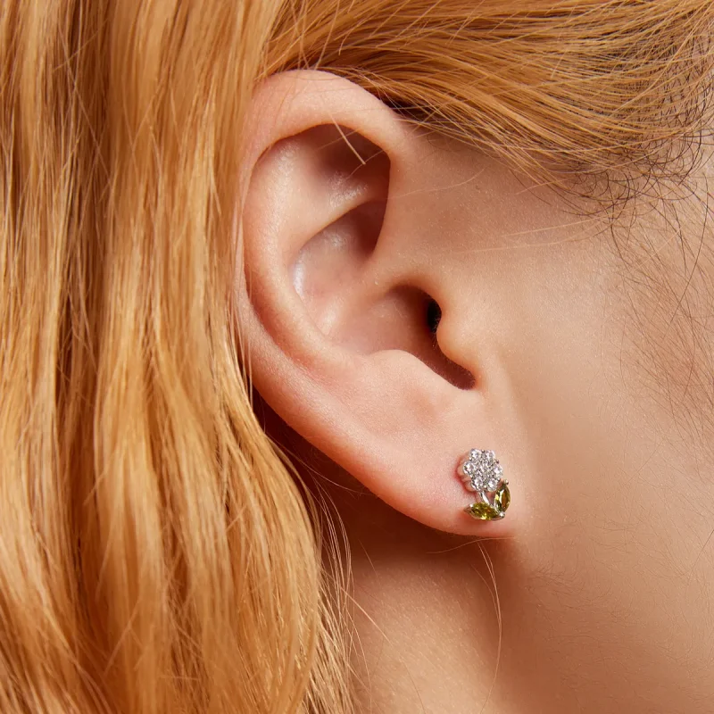(image for) Pandora Style Delicate Flowers Stud Earrings - BSE592-WH - View 3